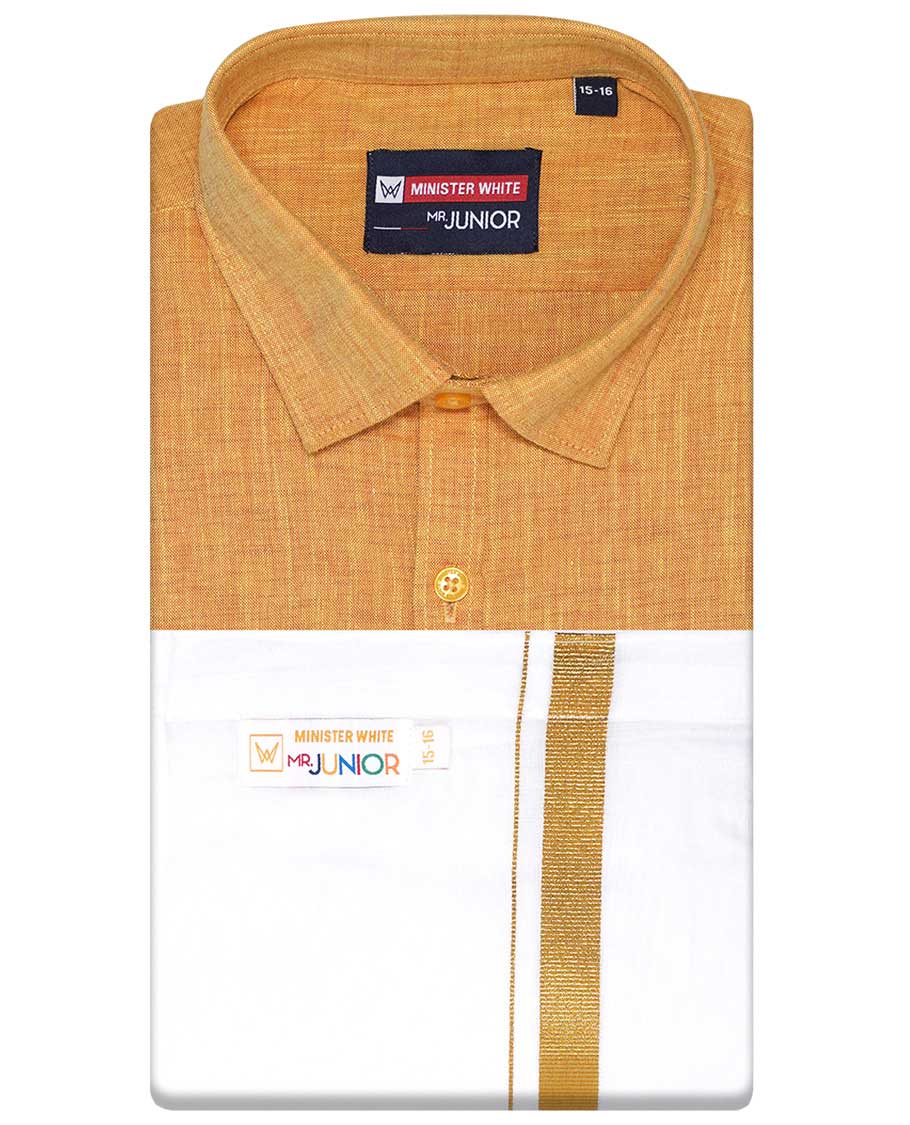 Yellow cotton shirt with contrast dhoti (Luxurious boy)