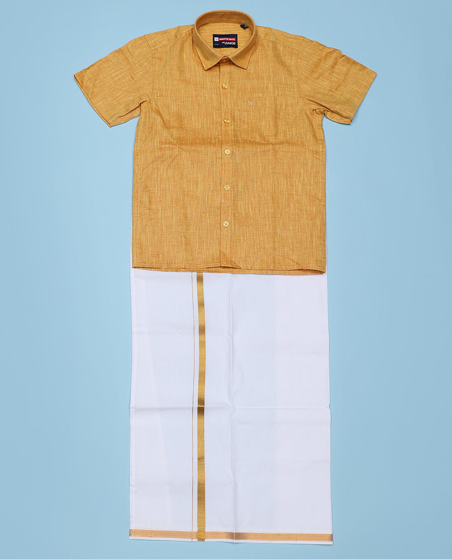Yellow cotton shirt with contrast dhoti (Luxurious boy)