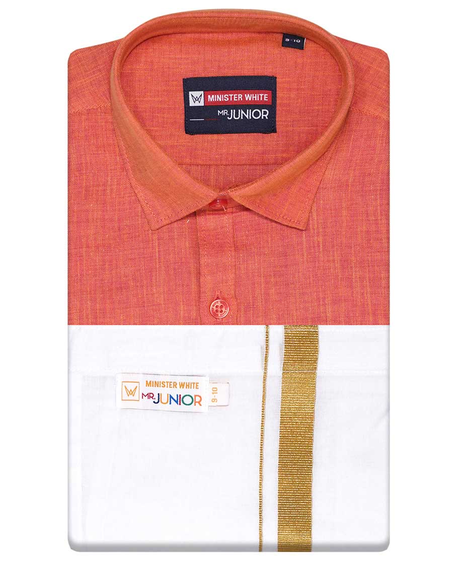 Peach cotton shirt with contrast dhoti (Luxurious boy)