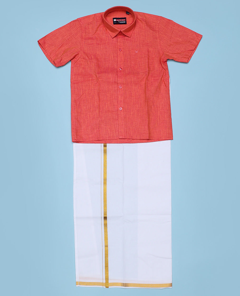 Peach cotton shirt with contrast dhoti (Luxurious boy)