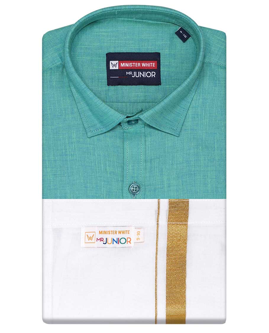 Green cotton shirt with contrast dhoti (Luxurious boy)