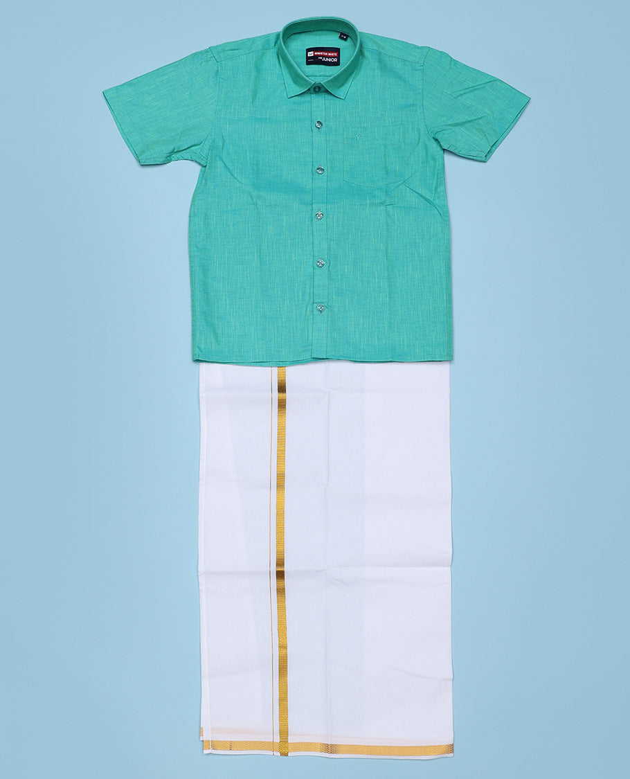 Green cotton shirt with contrast dhoti (Luxurious boy)
