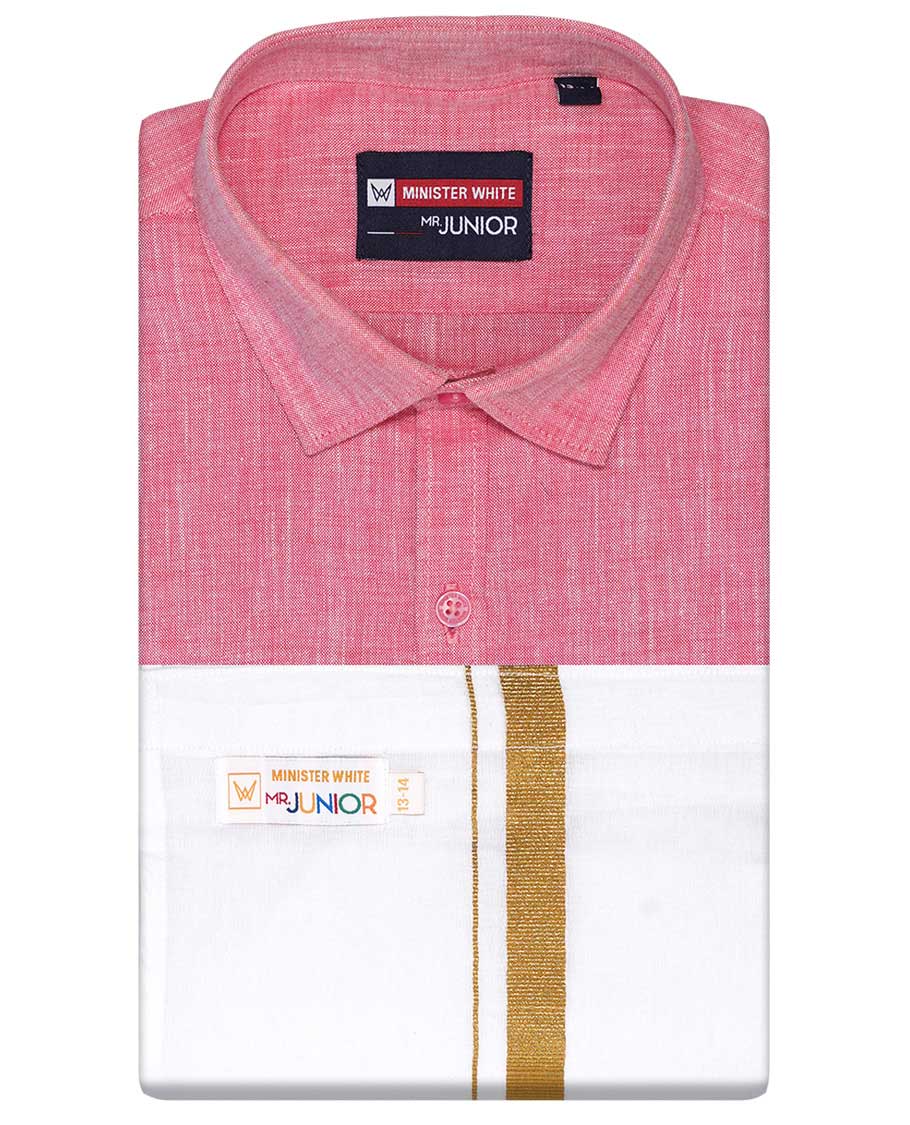 Pink cotton shirt with contrast dhoti (Luxurious boy)