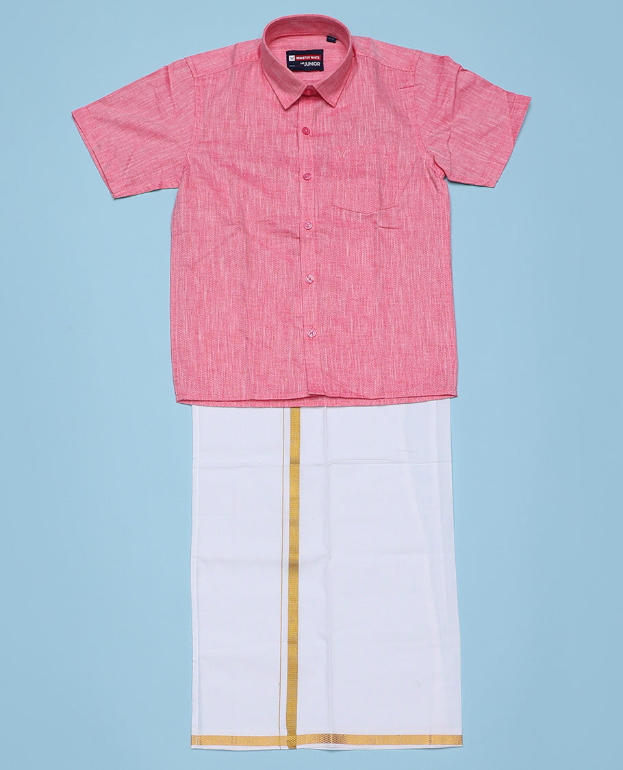 Pink cotton shirt with contrast dhoti (Luxurious boy)