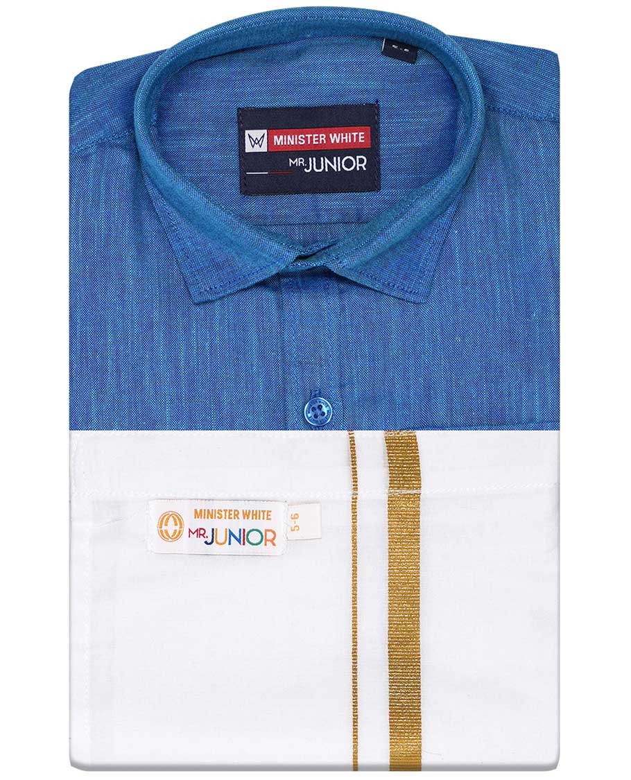Blue cotton shirt with contrast dhoti (Luxurious boy)