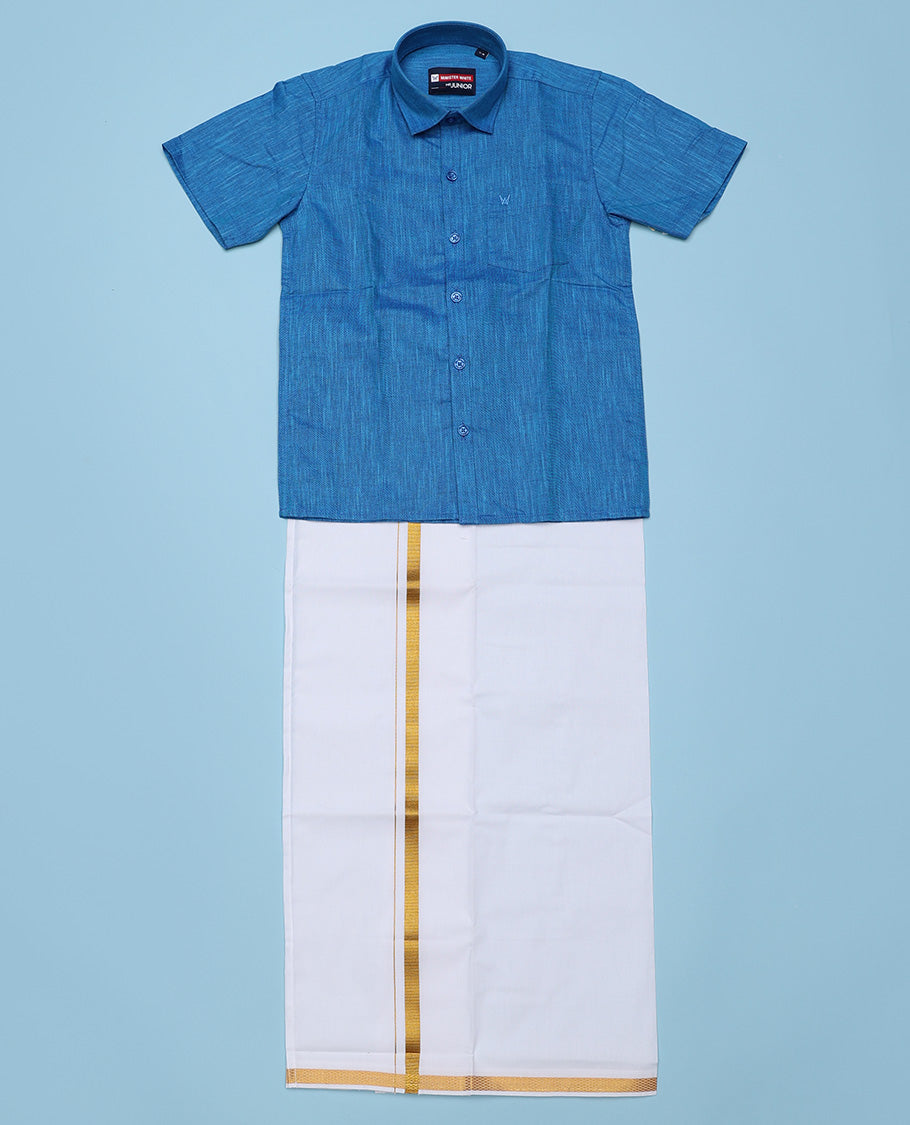 Blue cotton shirt with contrast dhoti (Luxurious boy)