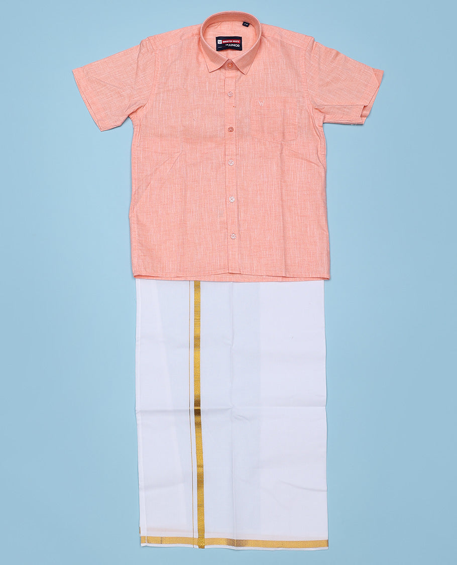 Peach cotton shirt with contrast dhoti (Luxurious boy)