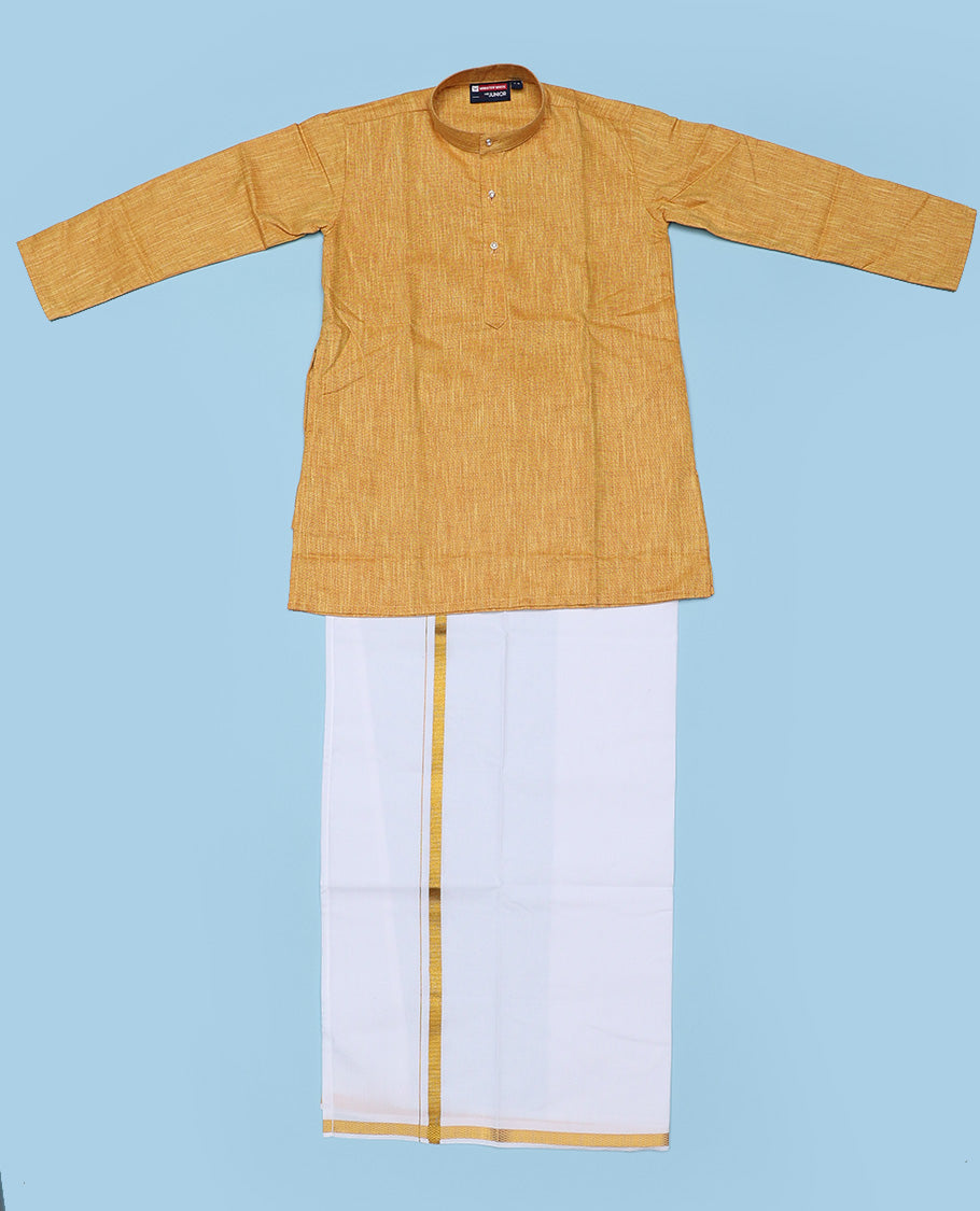 Yellow cotton shirt with contrast dhoti (Glamorous boy)