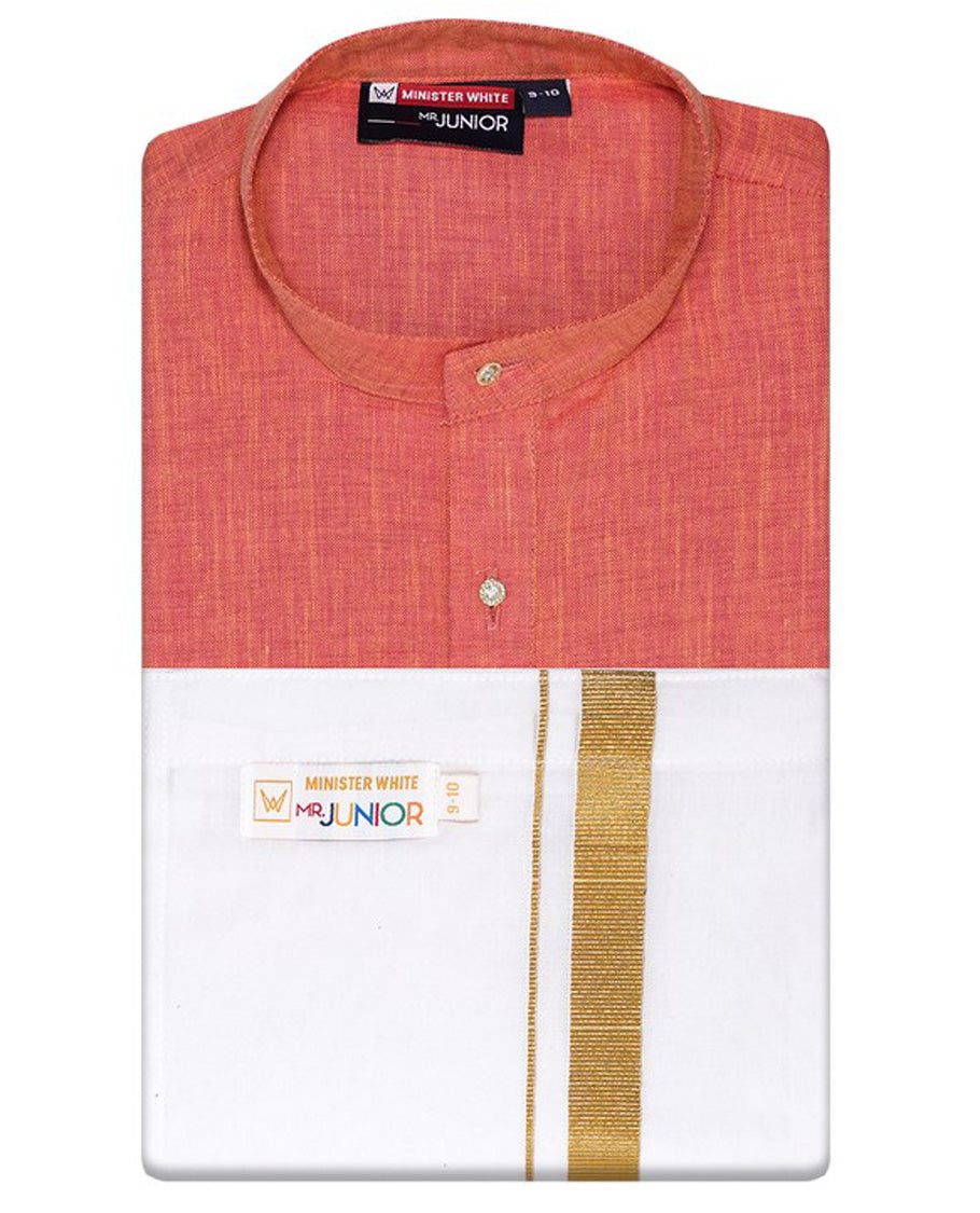 Peach cotton shirt with contrast dhoti (Glamorous boy)