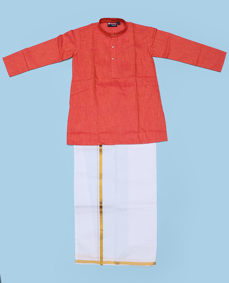 Peach cotton shirt with contrast dhoti (Glamorous boy)