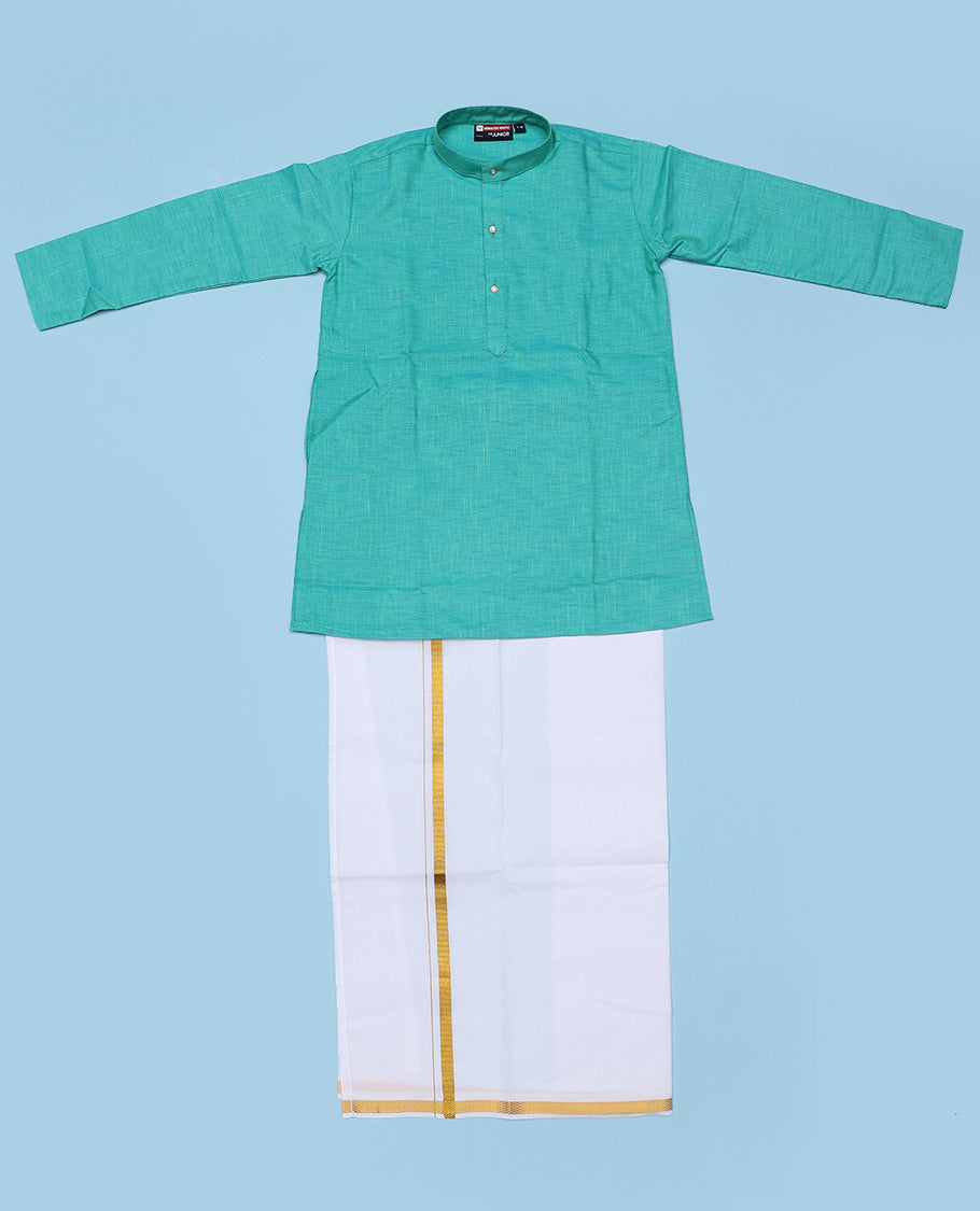Green cotton shirt with contrast dhoti (Glamorous boy)