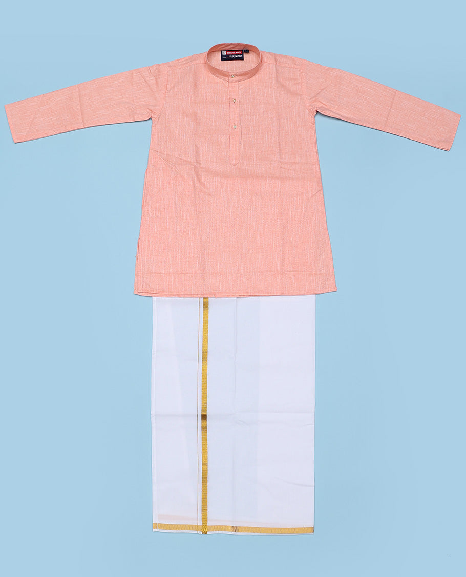 Peach cotton shirt with contrast dhoti (Glamorous boy)