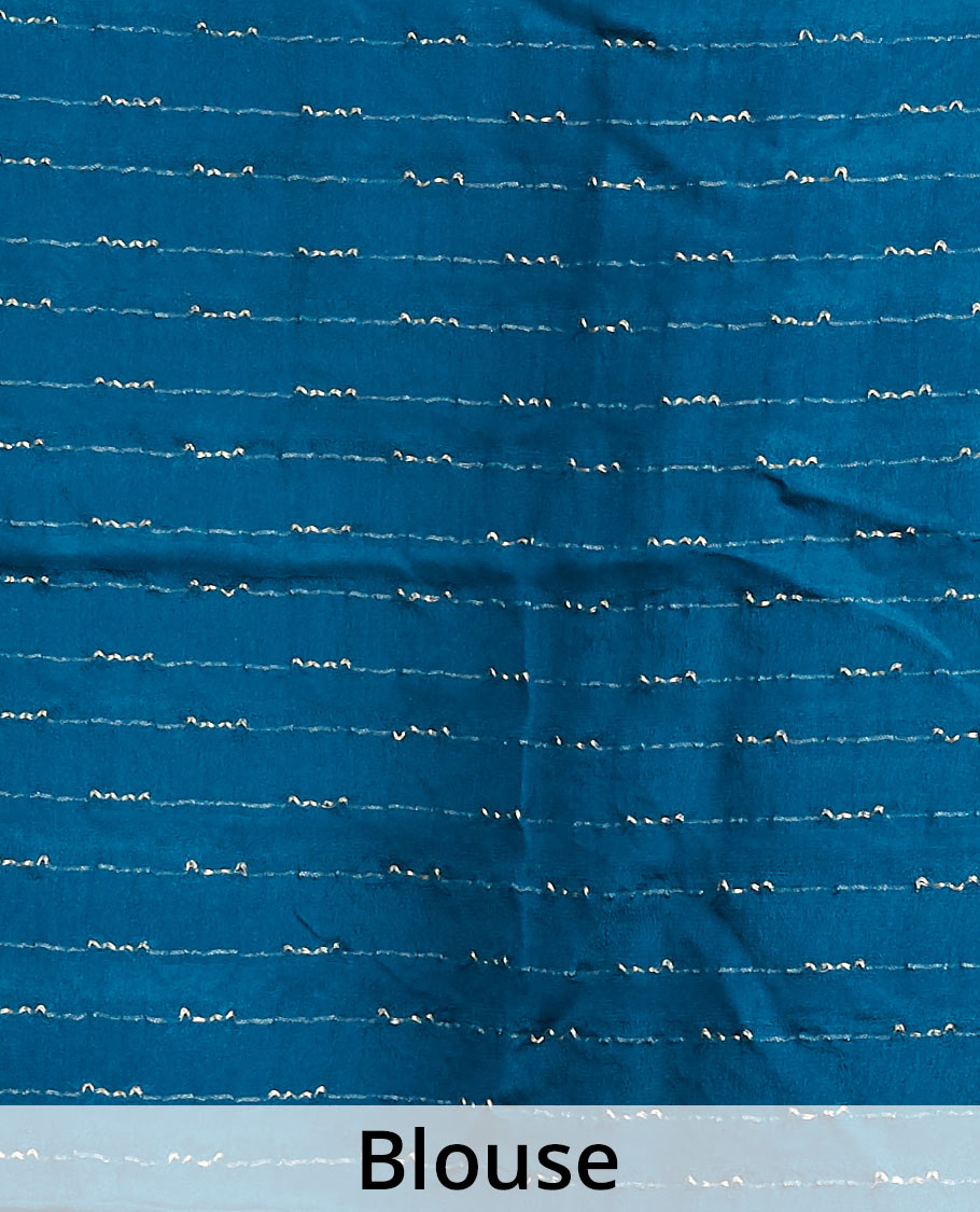 Blue embroidered pure chiffon saree with jaal patterned in micro stones, intricate border & pallu