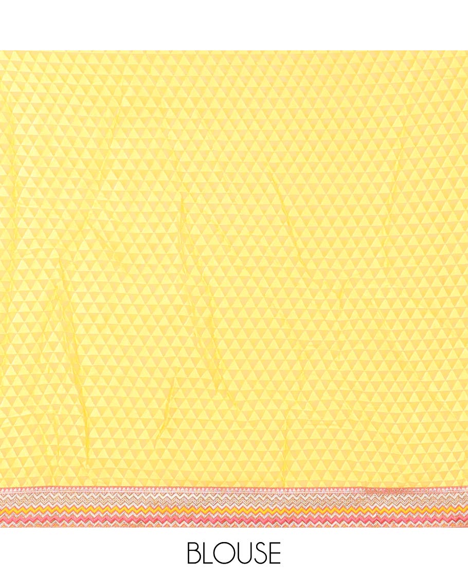 Multi-color geometric & floral patterns printed casual wear saree with stonework, chevron patch border
