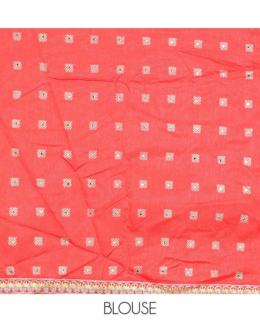 Orange checked-design casual wear saree with stonework, contrast embroidered border