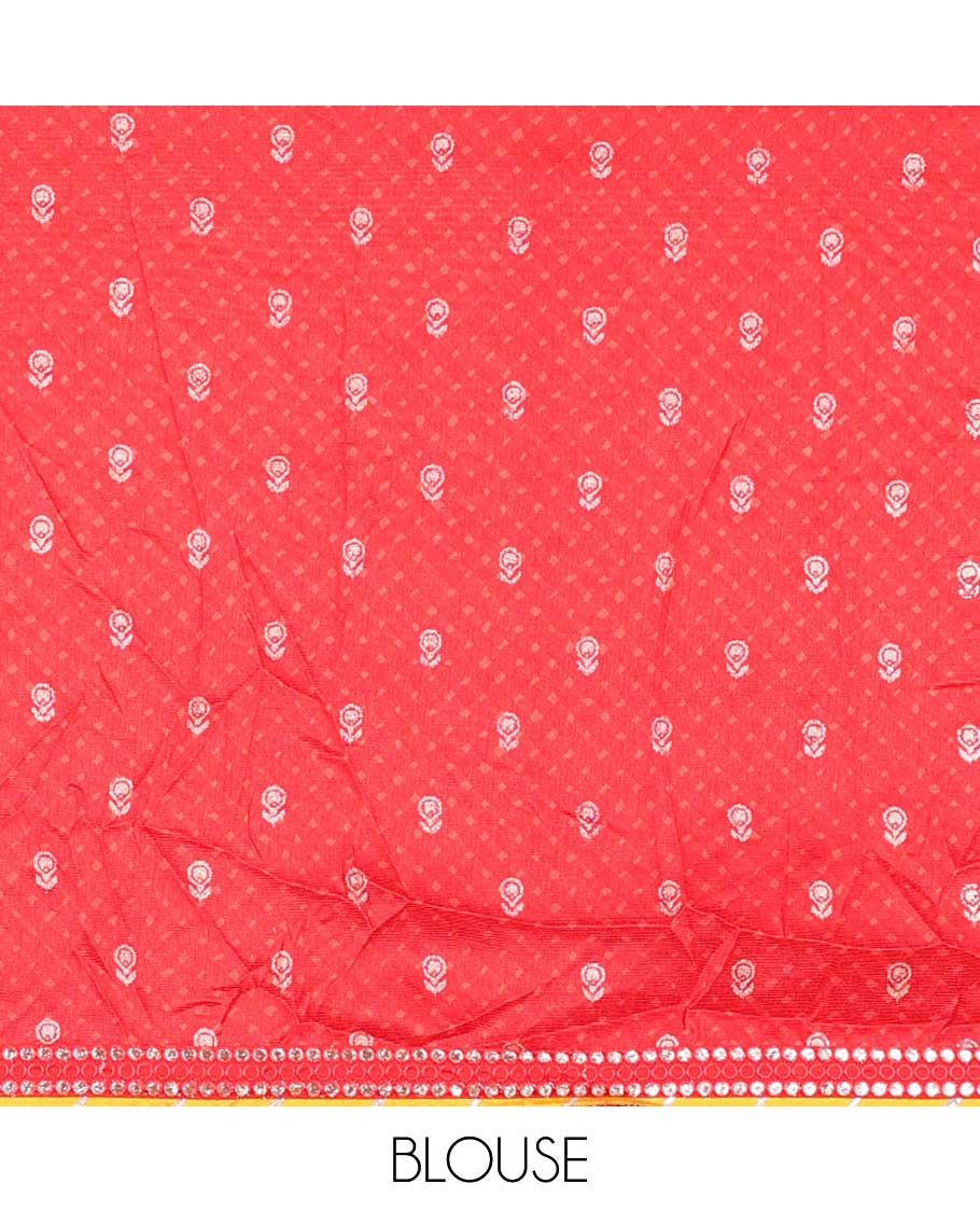 Muti-color geometric printed casual wear saree, embroidered patchwork border