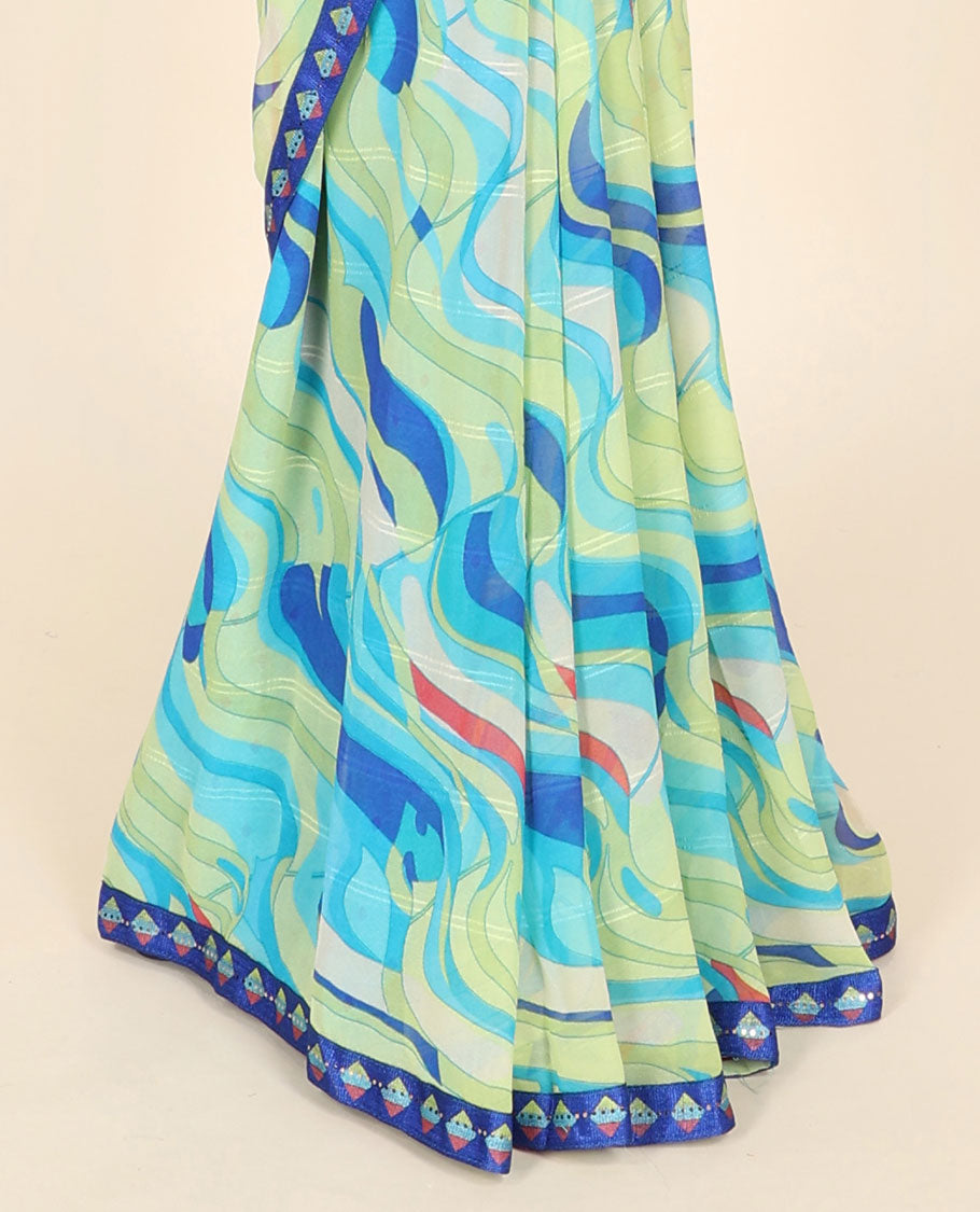 Multi-color zig-zag striped casual wear saree, contrast geometric patterned stone work border