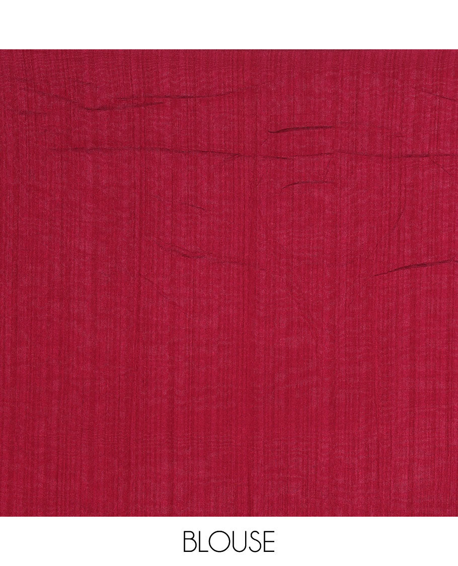 Borderless blue striped printed kamala silk saree with rose floral motifs, contrast plain blouse