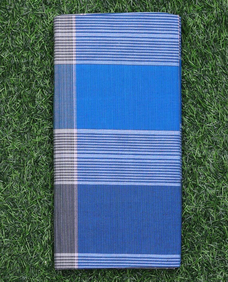 Blue tiny checks & stripes cozy pure cotton lungi