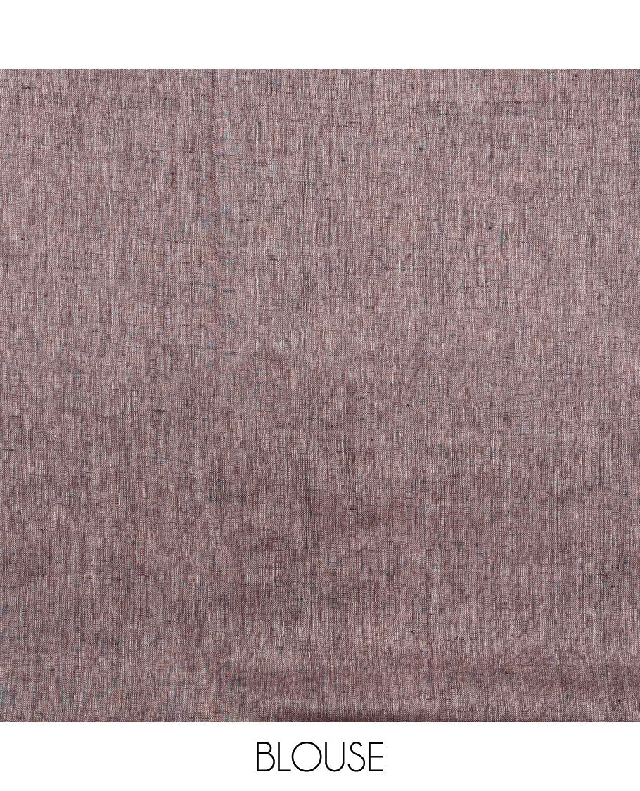 Borderless brown thread embroidered linen saree features floral designs, self-pallu of sequin stripes & tassels