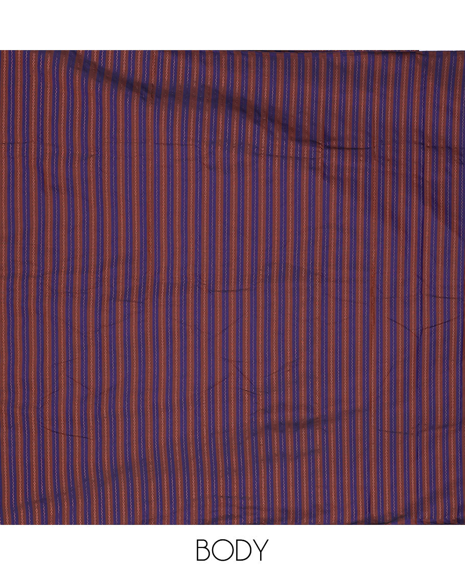 Borderless blue aarani saree with zig-zag stripes, pallu of zig-zag stripes & buttas