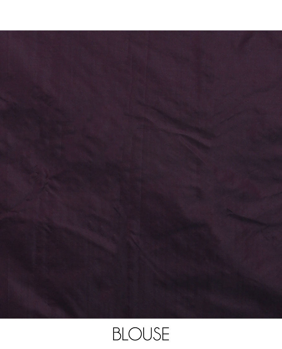 Borderless deep purple aarani saree with zig-zag stripes, pallu of zig-zag stripes