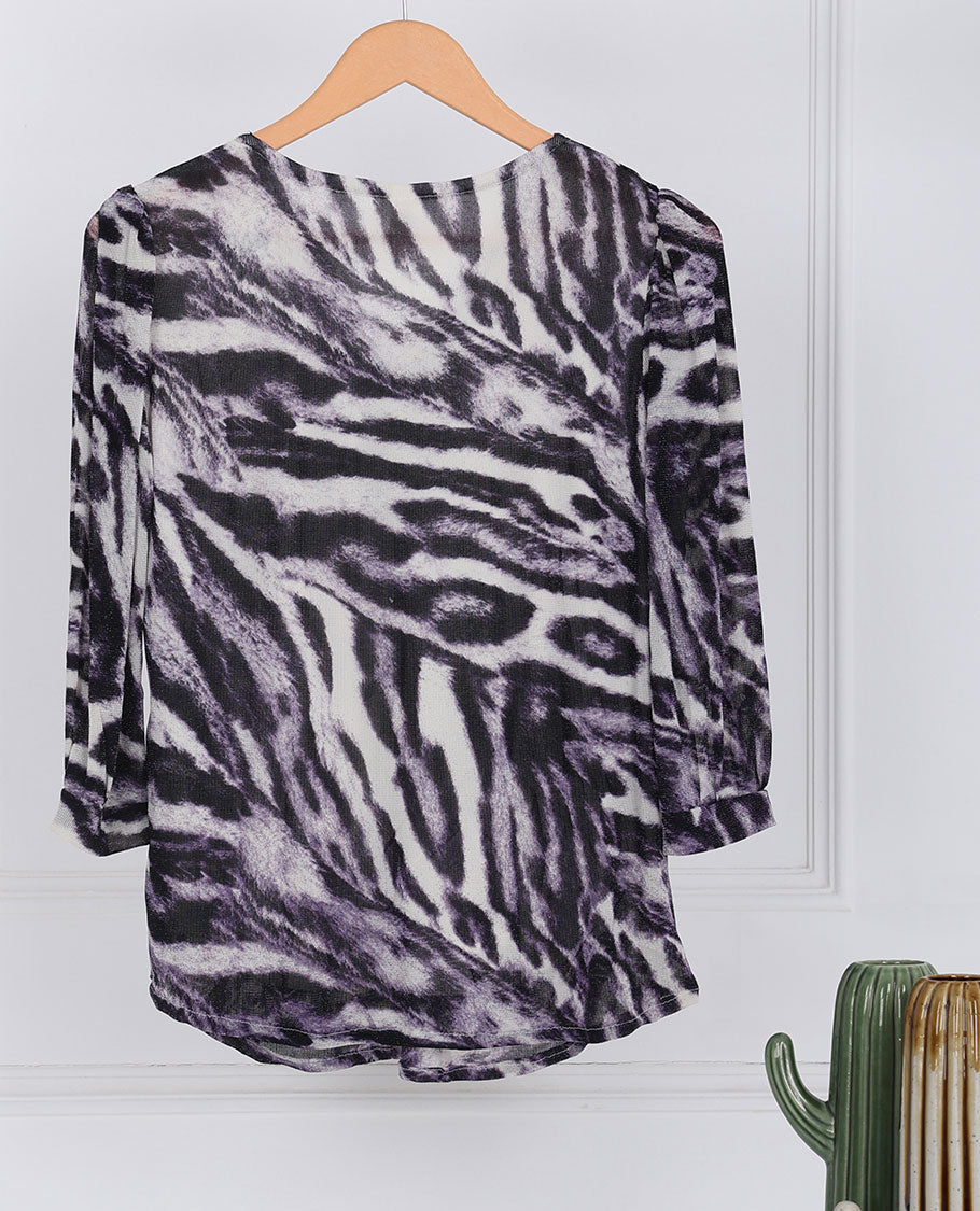 Multi-color animal printed Deep V-neck & 3/4th sleeve top