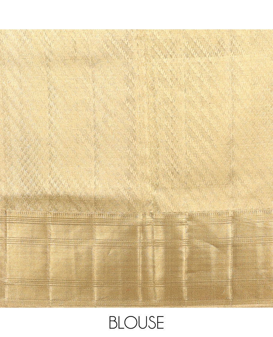 Gold lotus vine meenakari jacquard silksaree,zari border of rekku,banaras & zari stripe & pallu of thilakam mokku & jaal