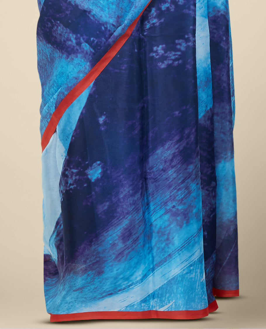 Borderless multi-color painting-style abstract printed semi banaras crepe saree