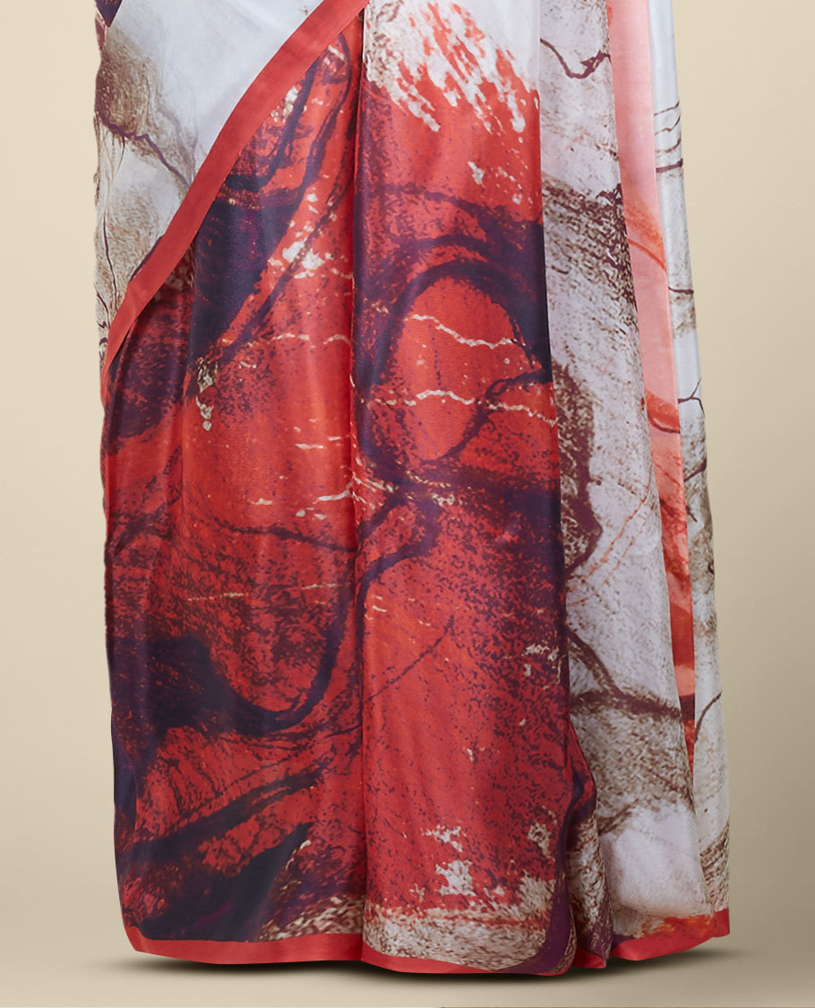 Borderless multi-color painting-style uniquely printed semi banaras crepe saree