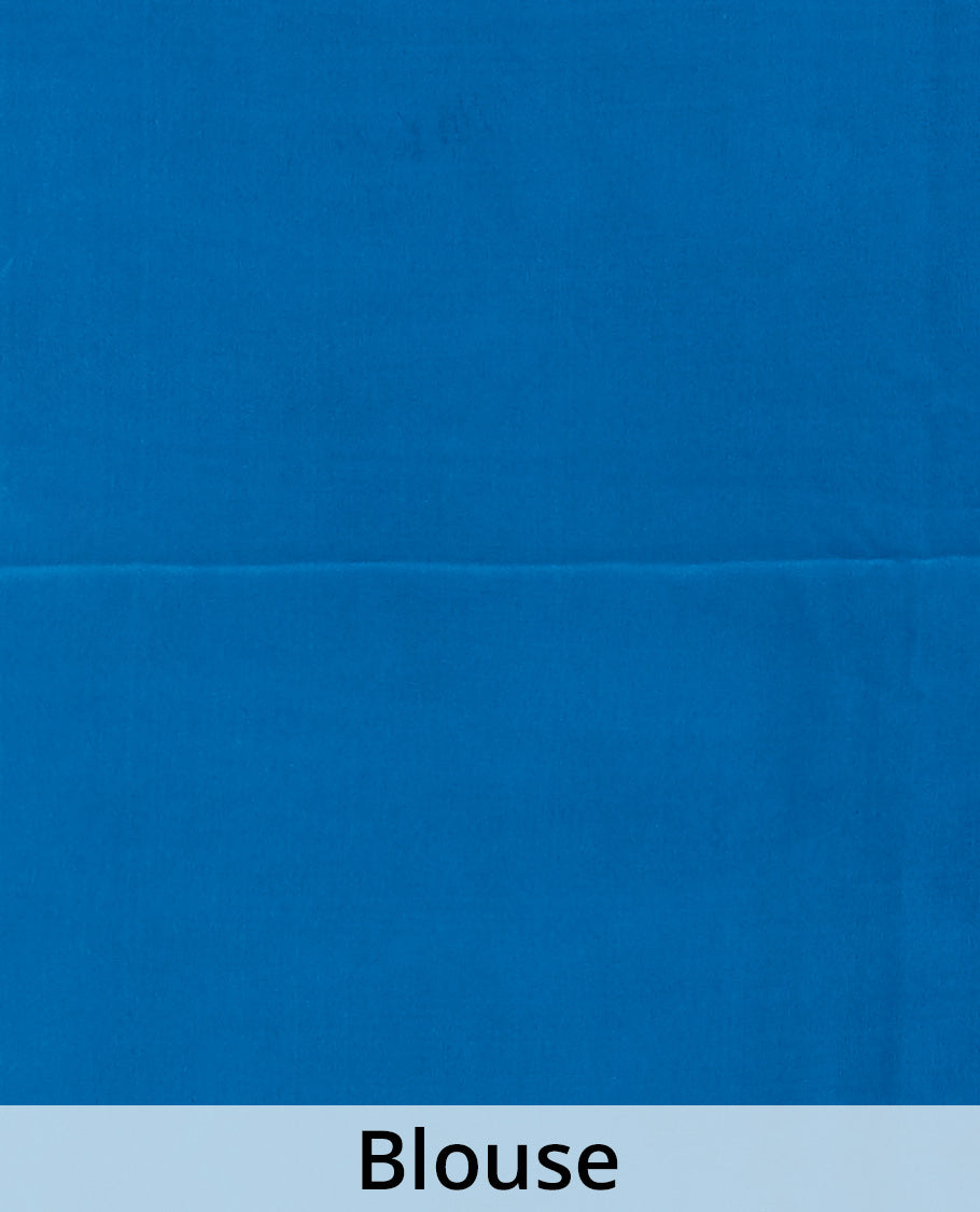 Blue intricate paisley designs printed fancy crepe saree, plain border
