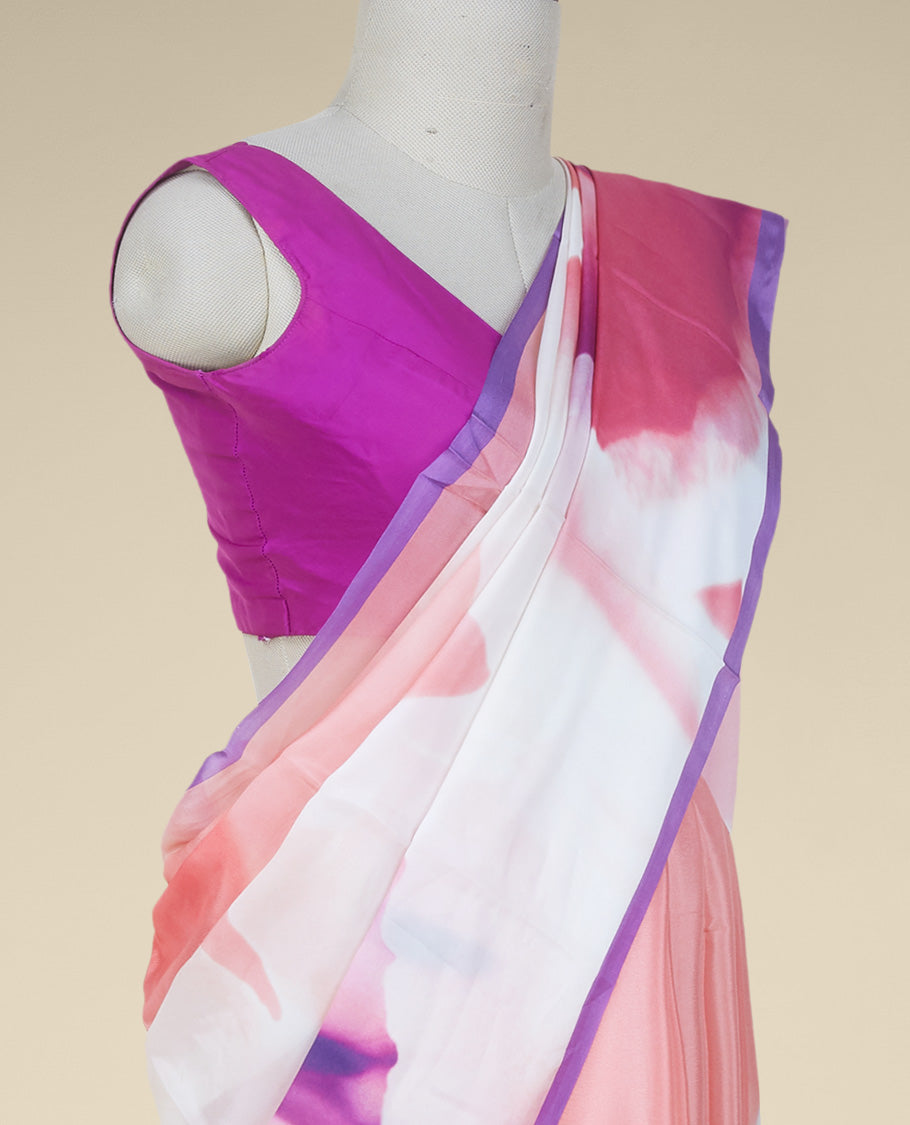 Borderless multi-color abstract printed semi banaras crepe saree