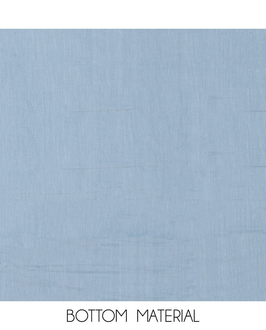 Blue material chudidhar set, floral printed & neck thread embroidery linen top, plain cotton bottom & solid dupatta