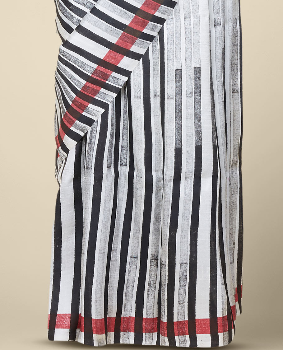 Multi-color stripes printed pure chiffon saree, striped border
