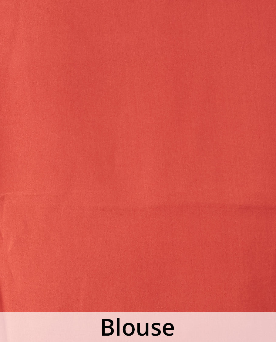Borderless orange abstract-style printed pure chiffon saree