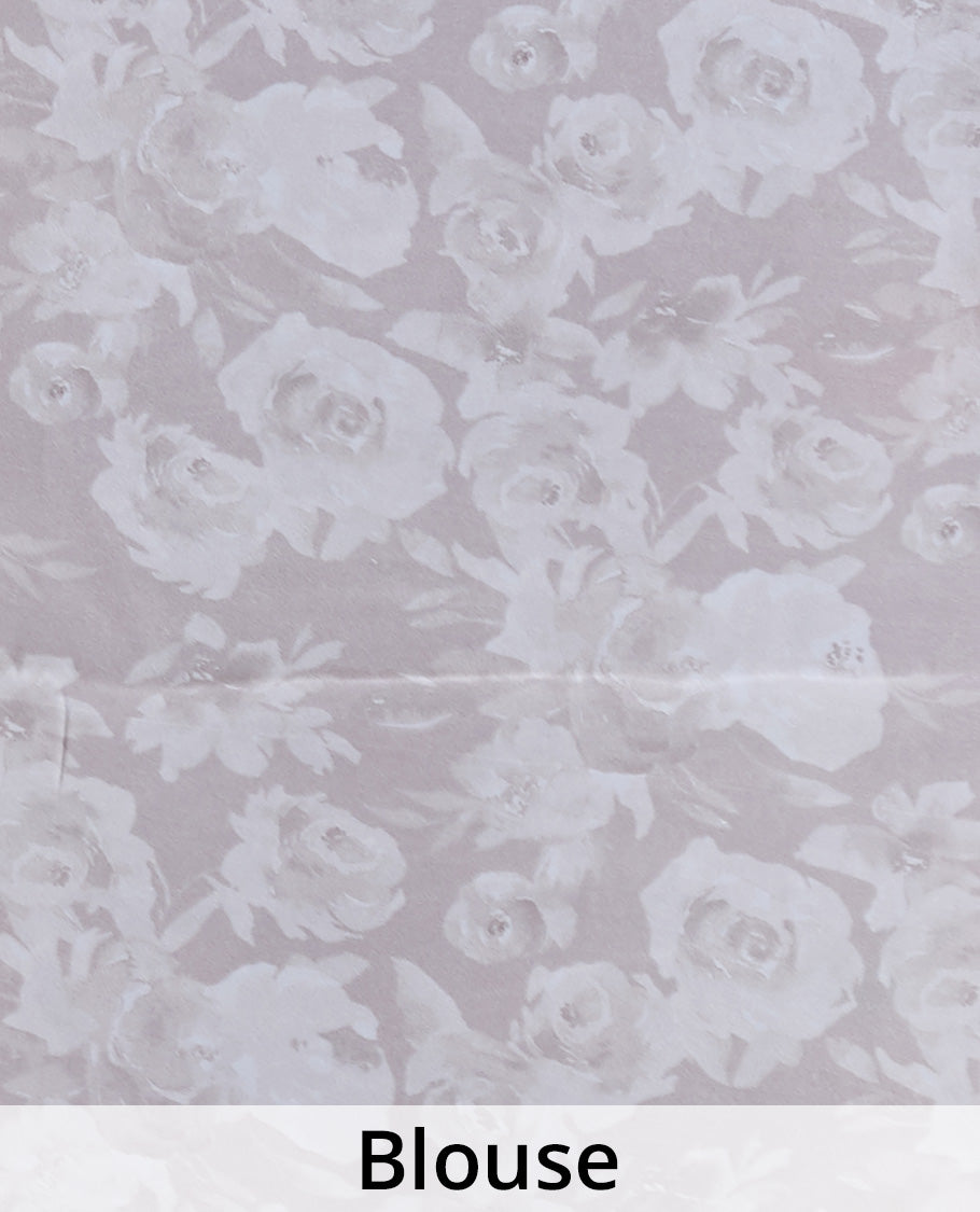 Grey floral designs digital printed with stone work pure chiffon saree, zari paisley motif border