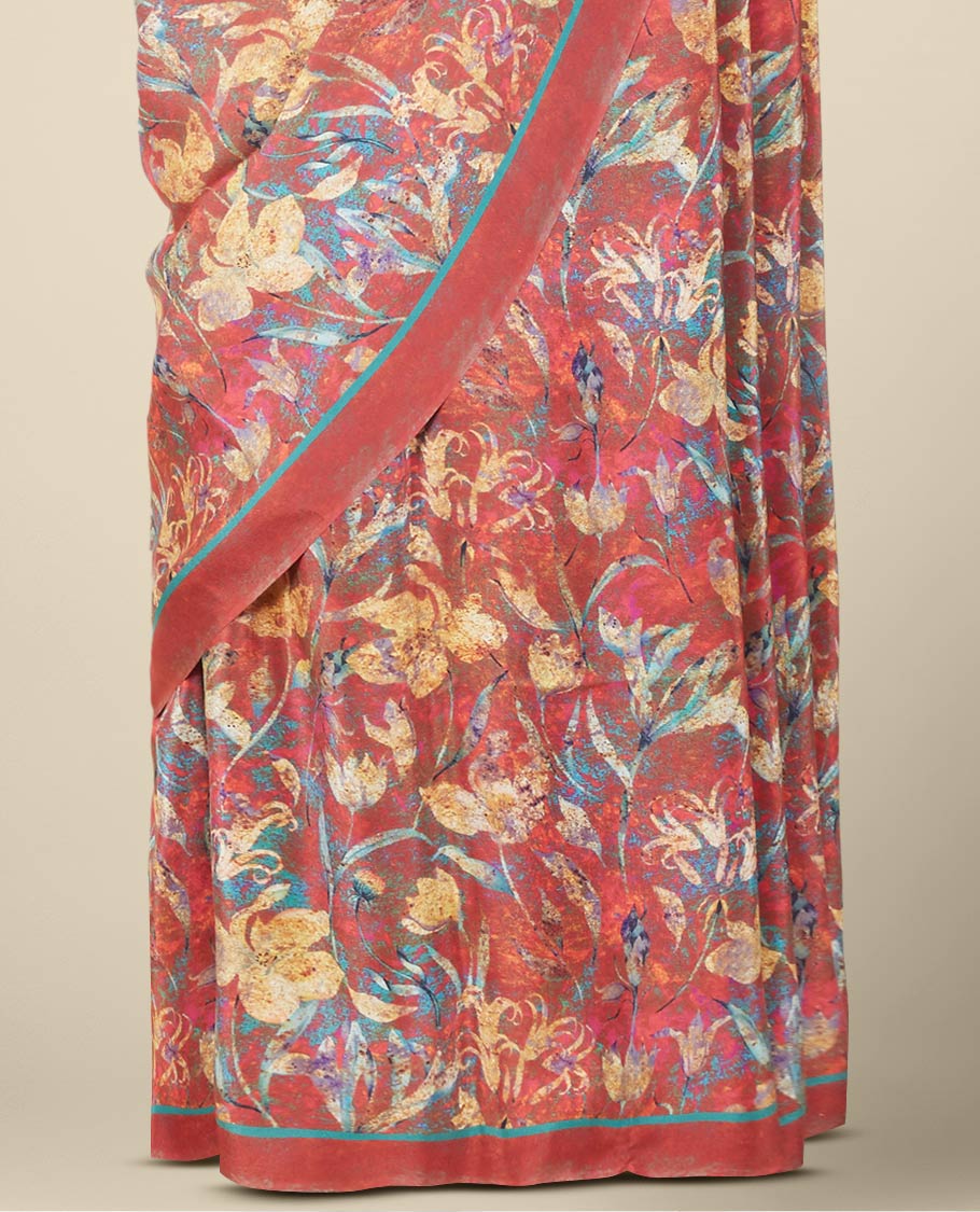 Light maroon floral designs digital printed pure crepe saree