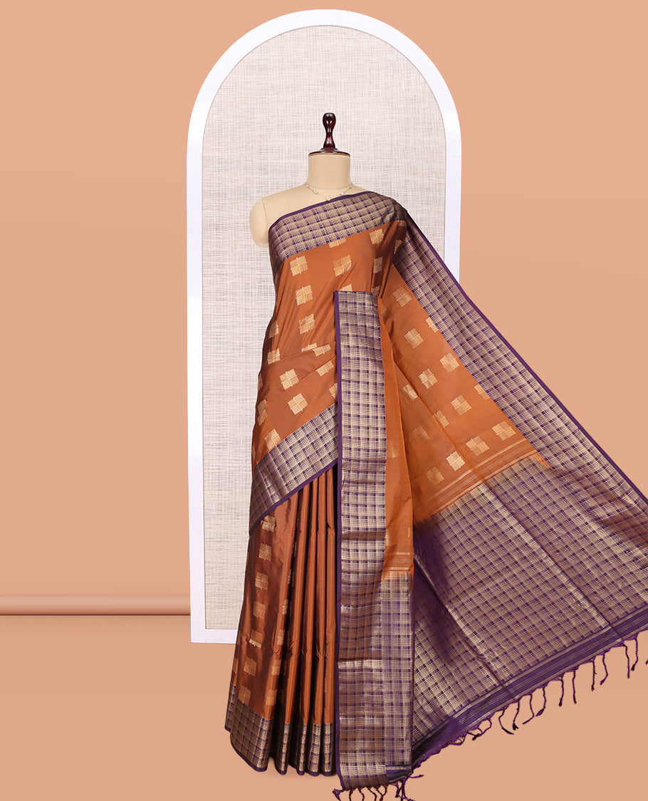 Rust Zari Checks Budget Silk Saree