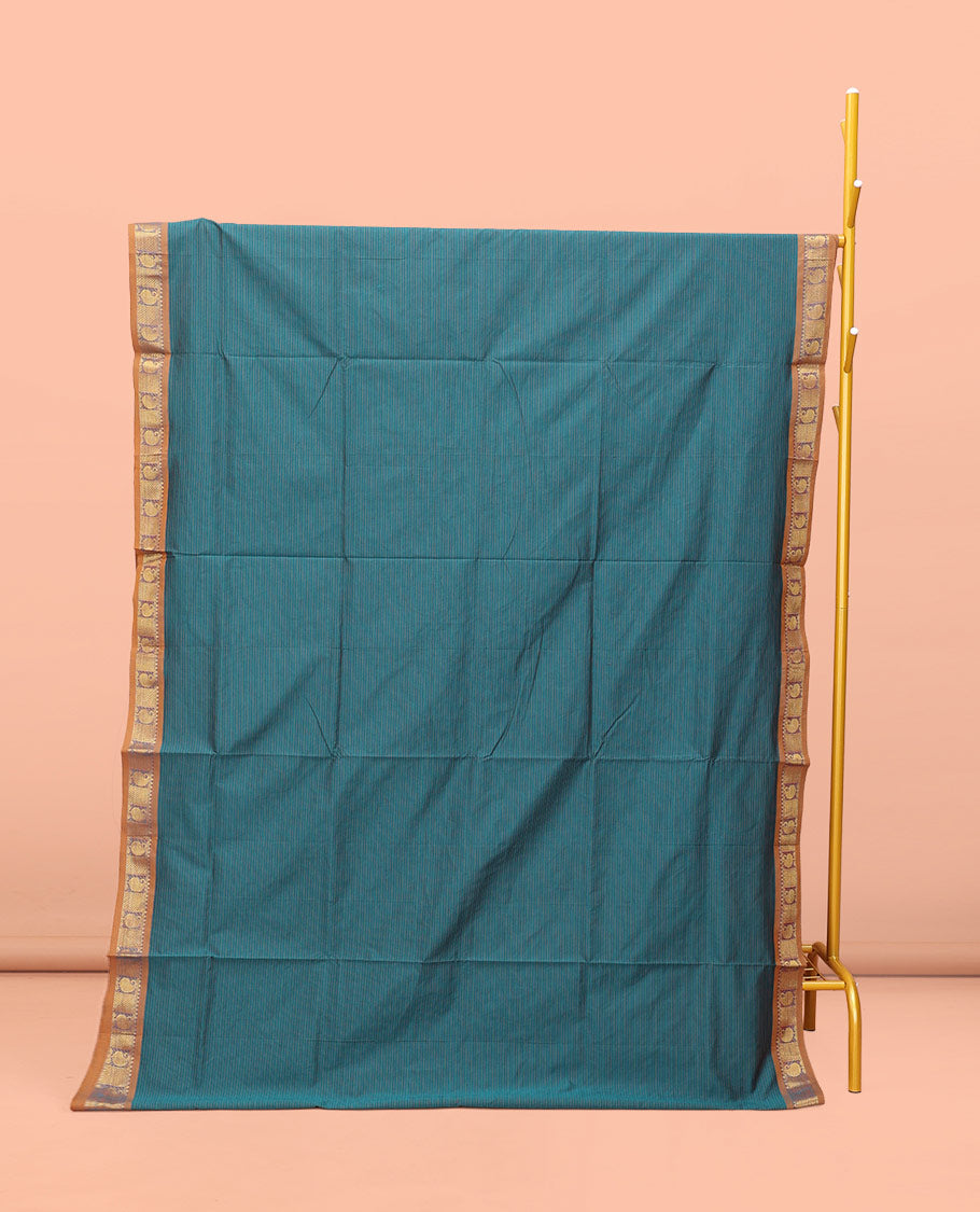 Blue Striped Poly Cotton Saree