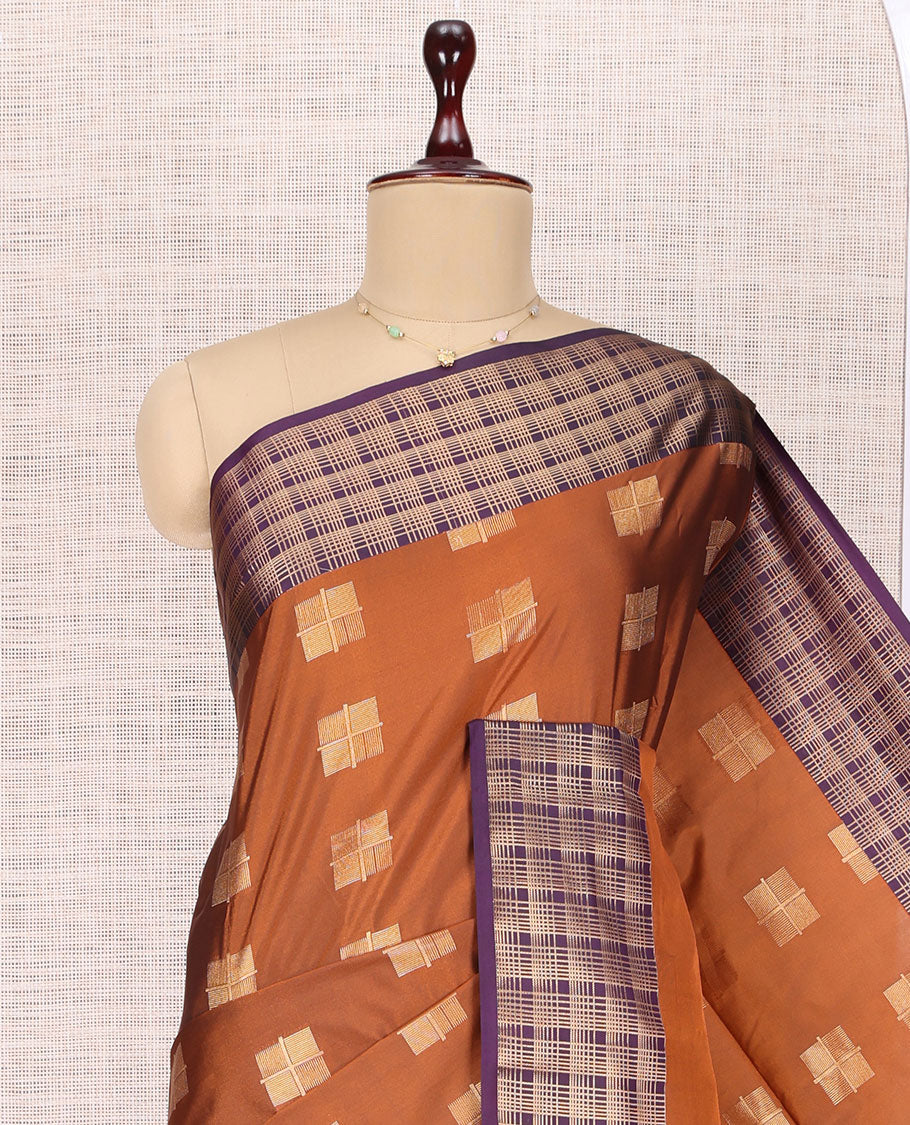 Rust Zari Checks Budget Silk Saree