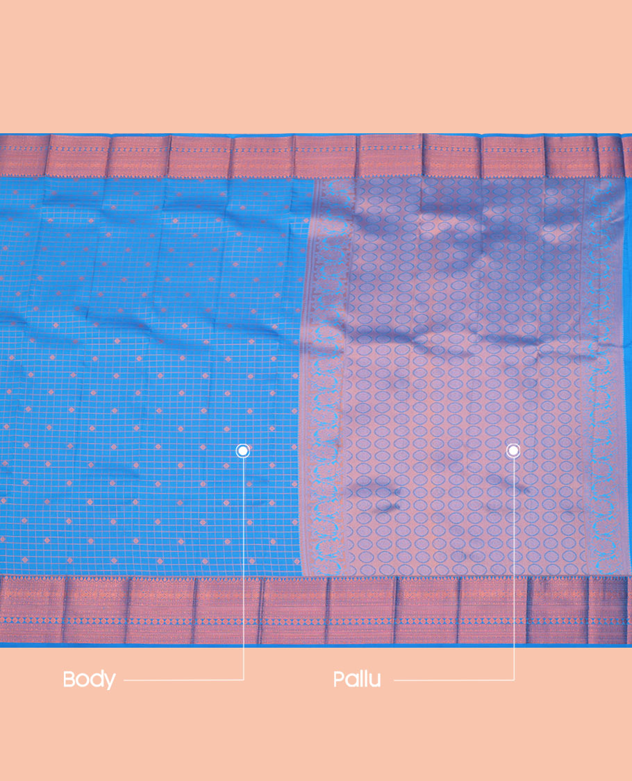 Blue Budget Silk Saree, Decked Up with Zari Buttas and Checks All Over Its Body, Highlighted by a Traditional Zari Design Border, Grand Pallu, and Paired with a Matching Blouse