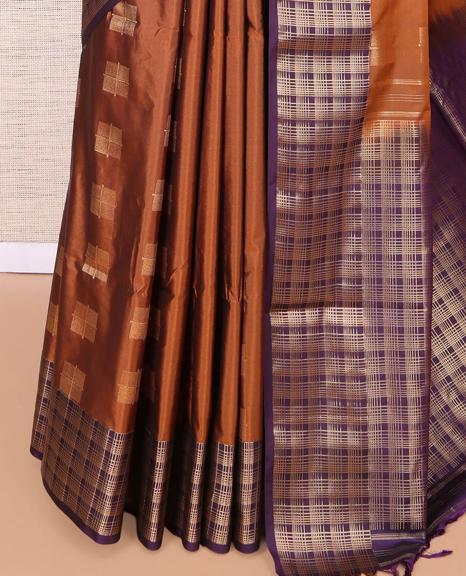 Rust Zari Checks Budget Silk Saree