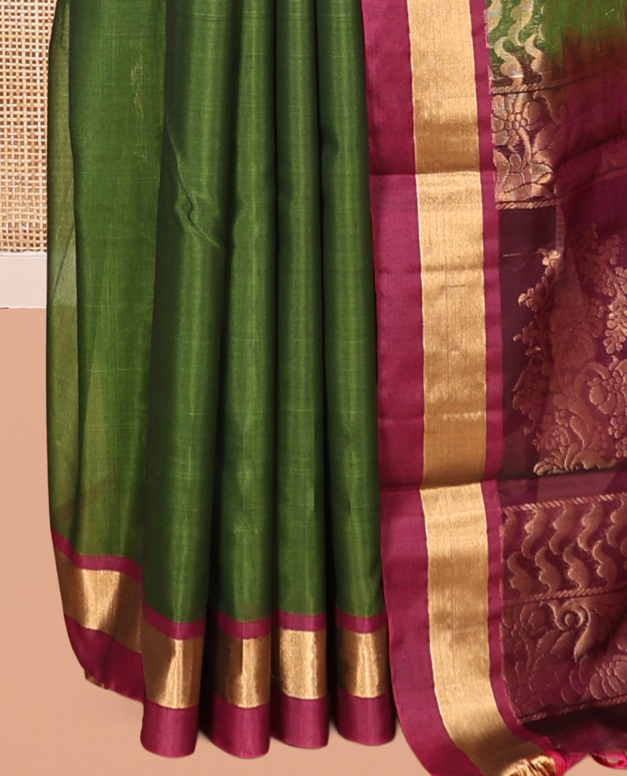 Green Floral Butta Silk Cotton Saree