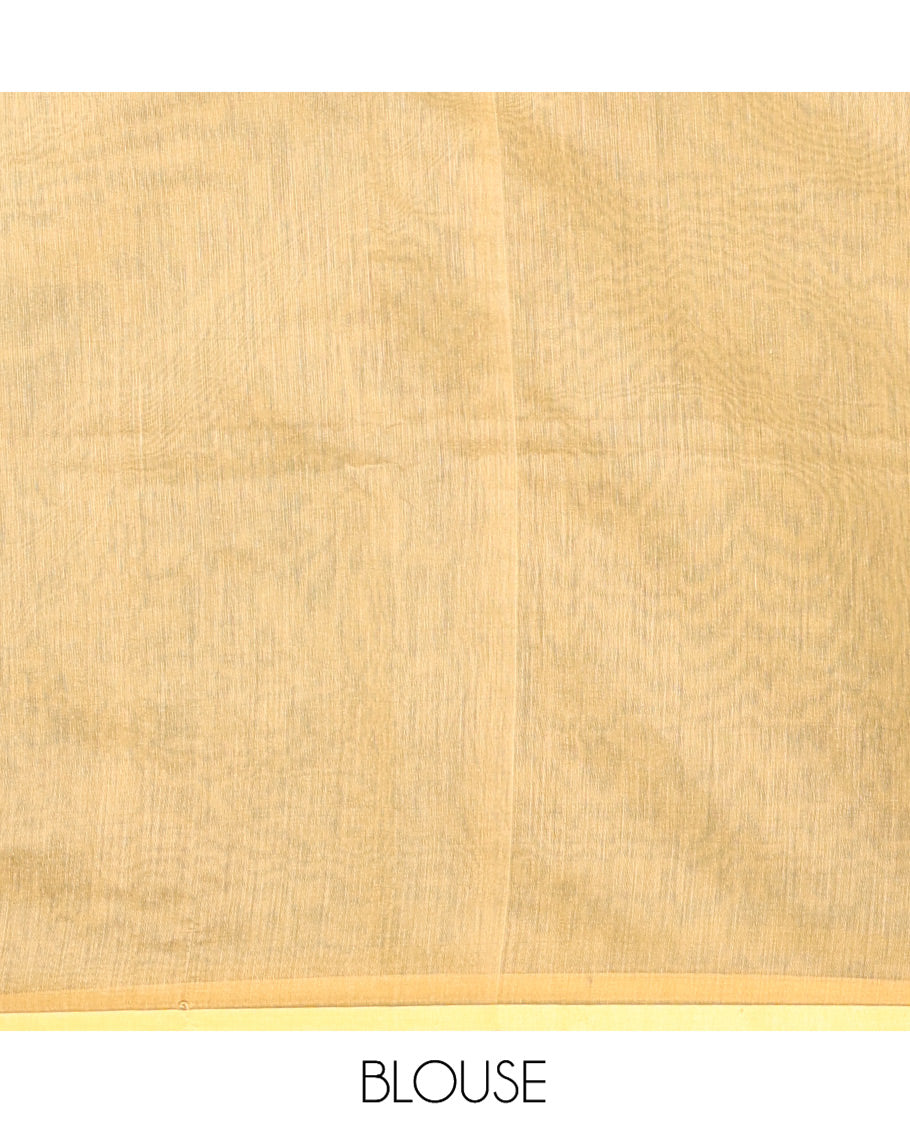 Rama Khadi Cotton Saree, Adorned with Flower Motifs, Printed Border, Contrast-Printed Pallu, and a Contrast Blouse
