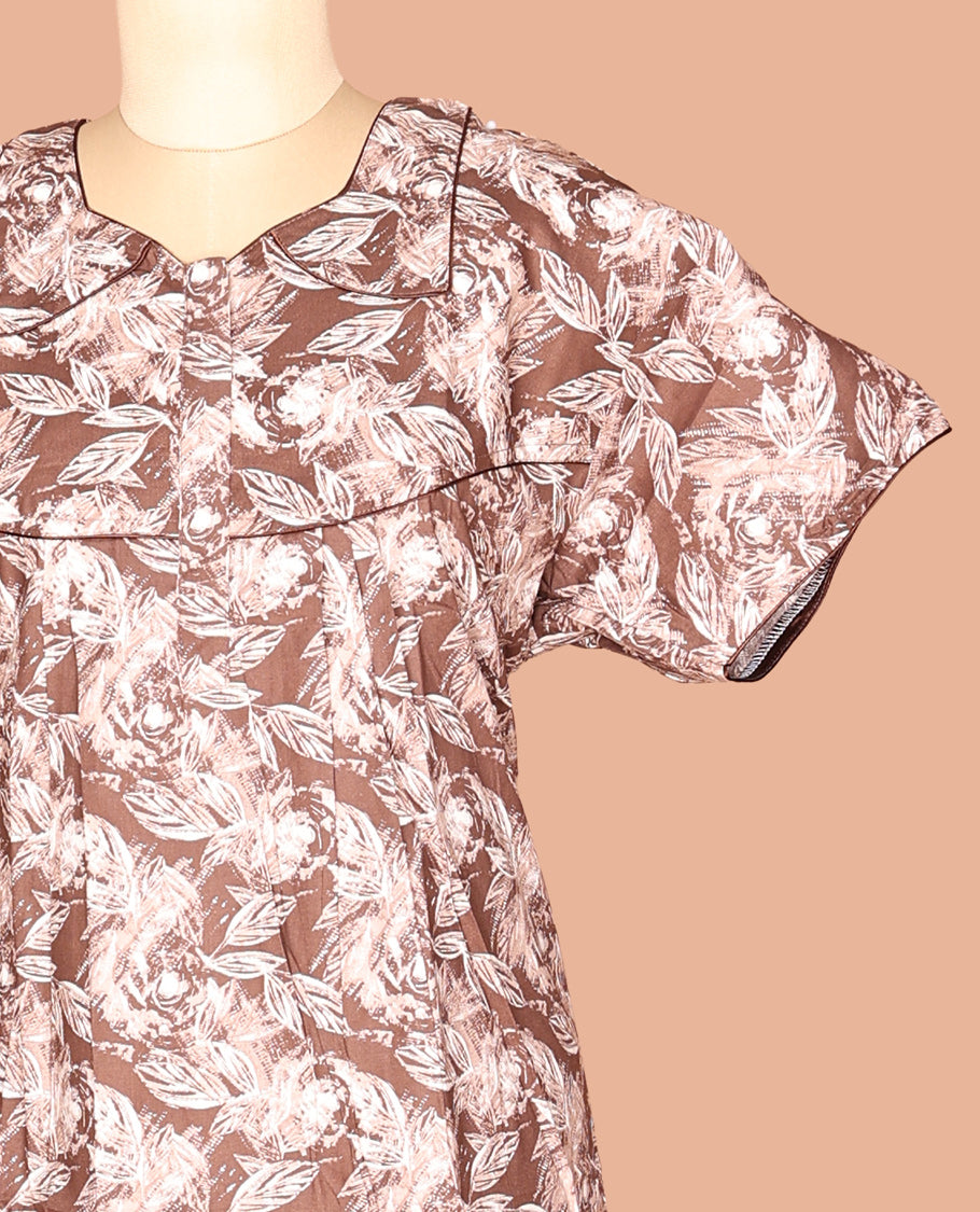 Brown Cotton-Blended Nighty