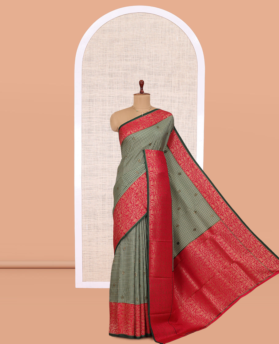 Bottle Green Micro Checks Fancy Mysore Silk Saree