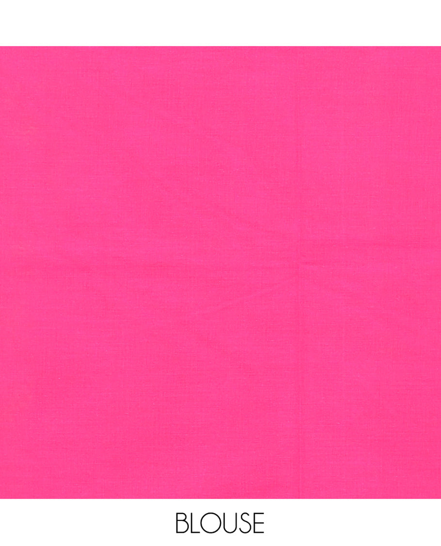 Pink Coimbatore Cotton Saree, Bedecked with Flower Buttas on Its Body, Subtle Self-Border, Pallu of Floral Designs, and Paired with a Matching Blouse