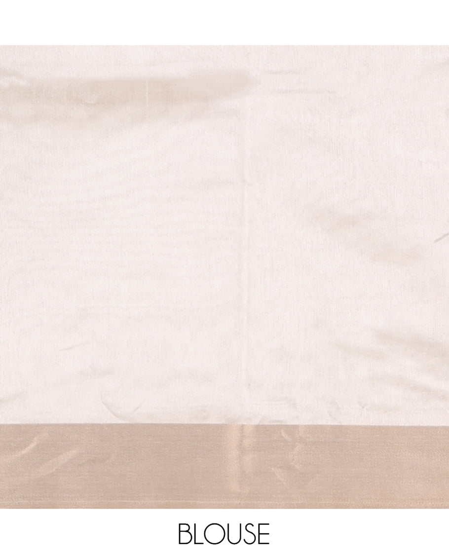 Cream Plain Semi-Tussar Saree, a Zari Border, a Self-Pallu, and a Matching Blouse