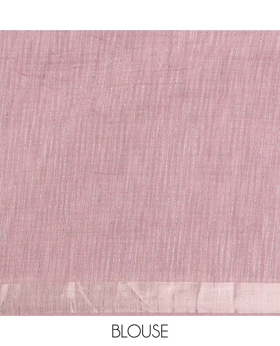 Lavender Linen Zari Cotton Saree, Gleamed Up with Zari Stripes All Over Its Body, a Subtle Zari Border, a Self-Pallu, and Comes Without a Blouse