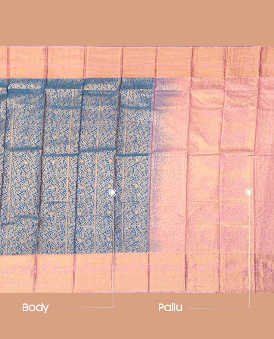 Blue Budget Silk Saree, Enriched with Jacquard Design, Complemented by Contrast Traditional Zari Border, a Grand Pallu and a Contrast Blouse